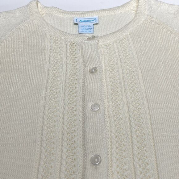 Vintage Cardigan Sweater Women’s Large Cream Crochet Details Acrylic Cottagecore - Picture 5 of 10